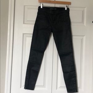 Black mid rise leather jeans